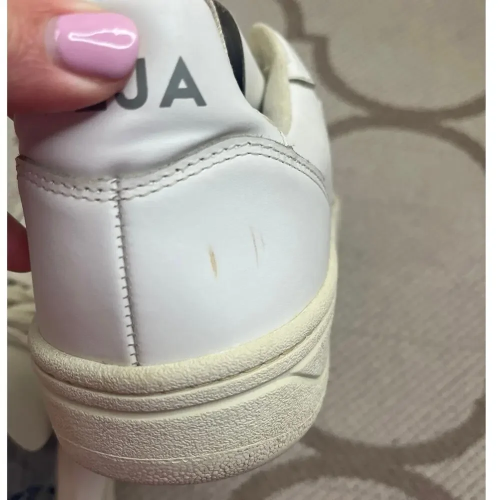 Veja V-10 sneakers all-white leather perforated toes lace.up sneakers, size 10